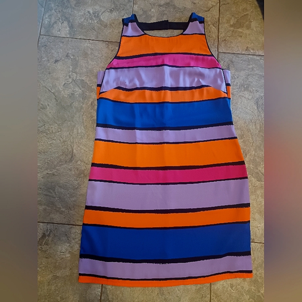 Women's Laundry by Shelli Segal Sleeveless Bright Multicolor Striped Dress Sz 6